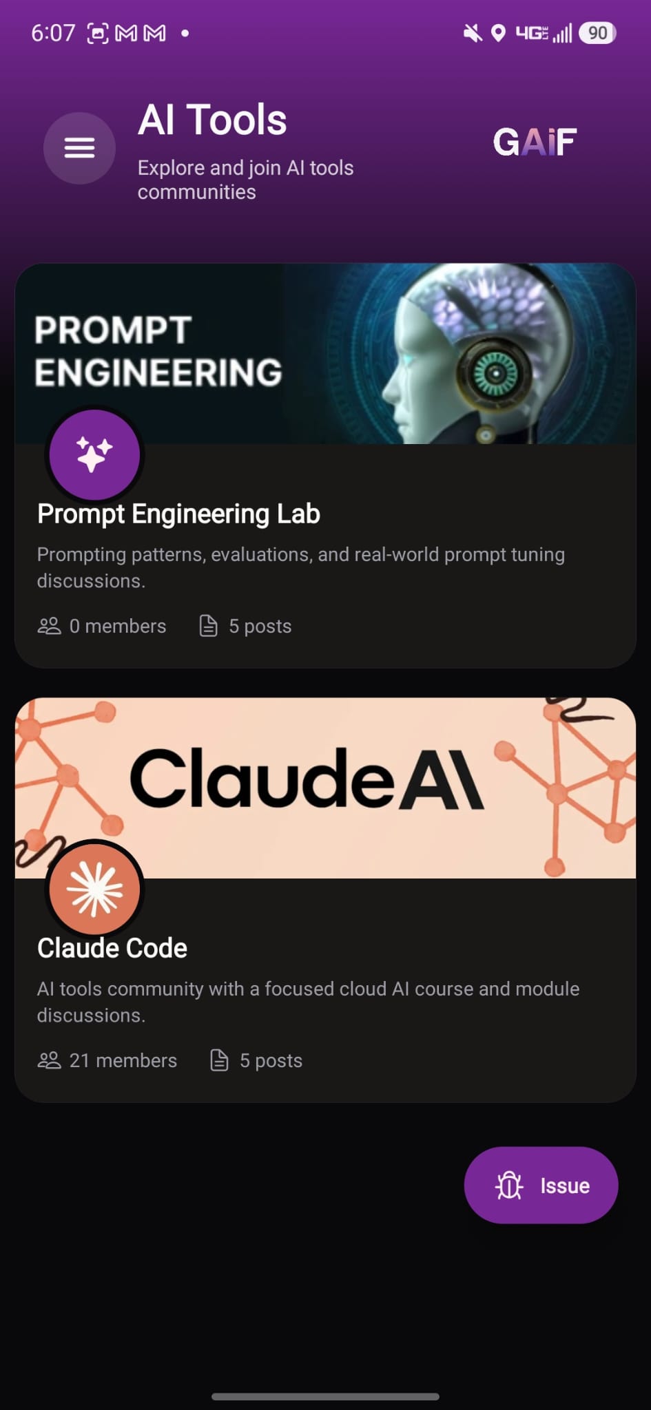 GAiF app screen