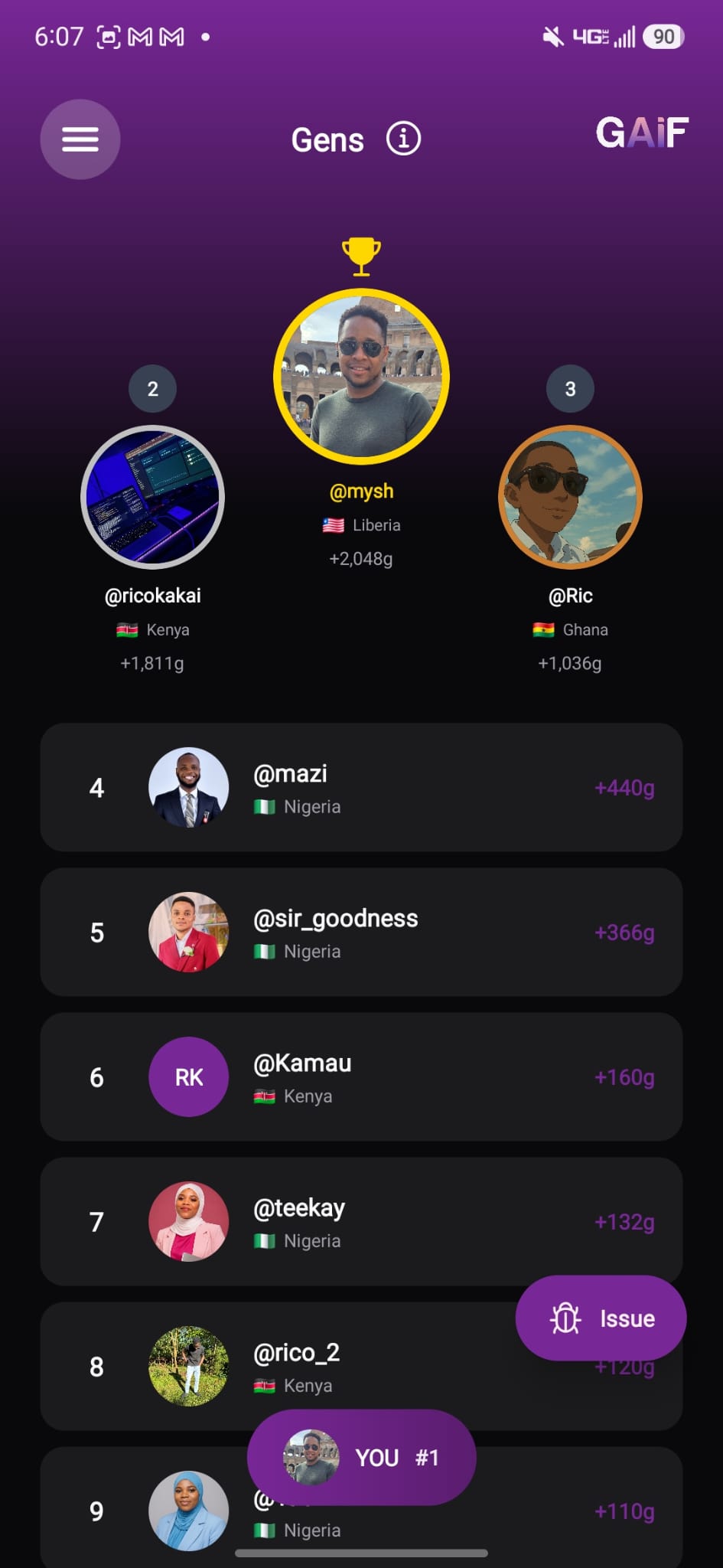 GAiF app screen